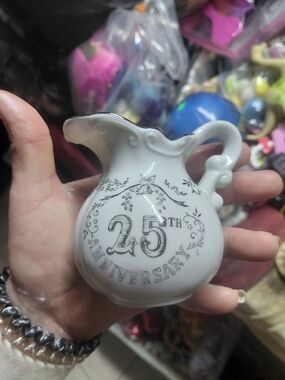 vintage white lefton china  porcelain 25th anniversary small pitcher or creamer